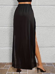 Elastic Waist Split Skirt Casual Solid Skirt for Spring & Summer