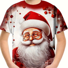 Santa Graphic Short Sleeve T-shirt for Christmas Summer