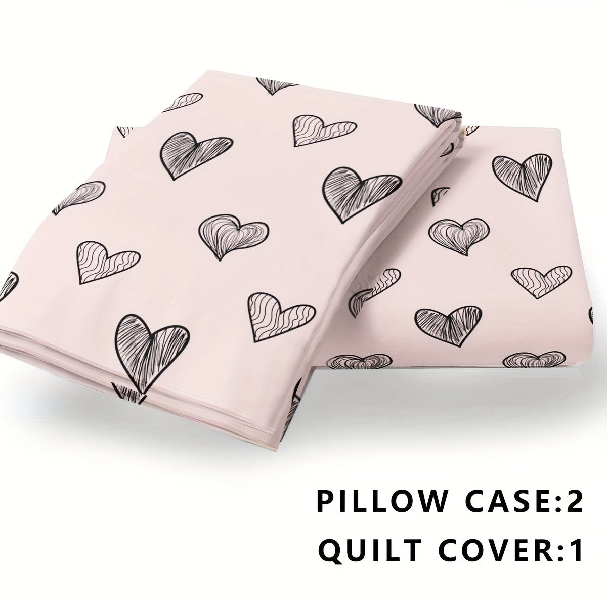 3 Piece Love Pattern Bedding Set Soft & Breathable Duvet Cover