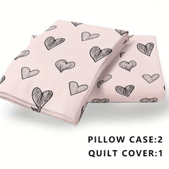 3 Piece Love Pattern Bedding Set Soft & Breathable Duvet Cover