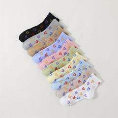 Heart Print Socks Soft & Comfy Short Socks Women's Stockings