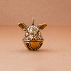 Brass Pig's Head Bell Keychain Lucky Zodiac Animal Pendant Gift
