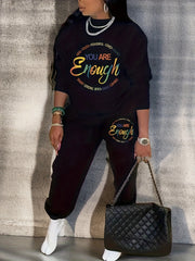 Ombre Slogan Print Sweatshirt & Jogger Set
