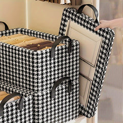 Houndstooth Foldable Storage Basket w/ Handles & Metal Rack Organizer