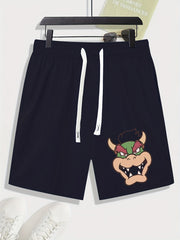 Cartoon Bull Print Men's Loose Drawstring Shorts