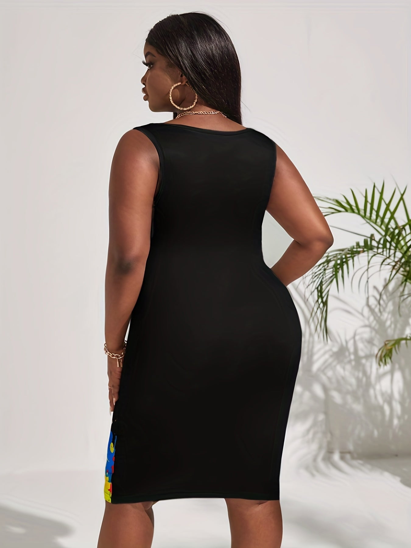 Women's Plus Splash Print Round Neck Medium Stretch Slim Fit Tank Dress