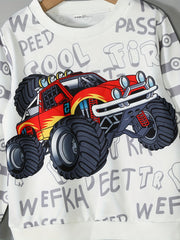 Cartoon Truck Pattern Kid's Sweatshirt Long Sleeve Top