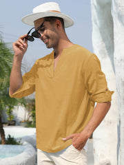Men's Solid Long Sleeve V-Neck Shirt for Spring/Fall