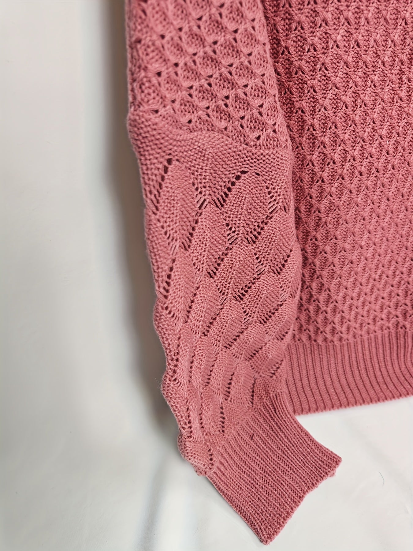 Lantern Sleeve Eyelet Embroidered V Neck Sweater