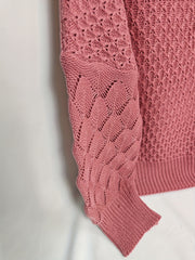 Lantern Sleeve Eyelet Embroidered V Neck Sweater