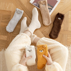 Women's Cartoon Fuzzy Socks Cozy Slipper Warm Coral Fleece Stocking