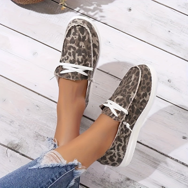 Leopard Print Slip-On Canvas Sneakers Lightweight Walking Shoes