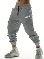 Savage Letter Print Casual Comfy Stretch Cargo Pants