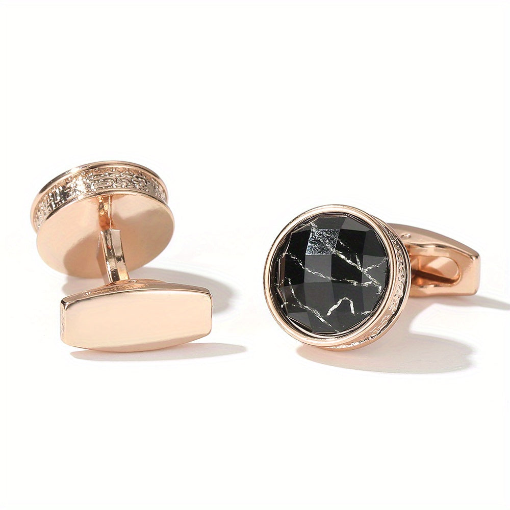 Retro Inlaid Marble Round Cufflinks Closure Unisex Buckle