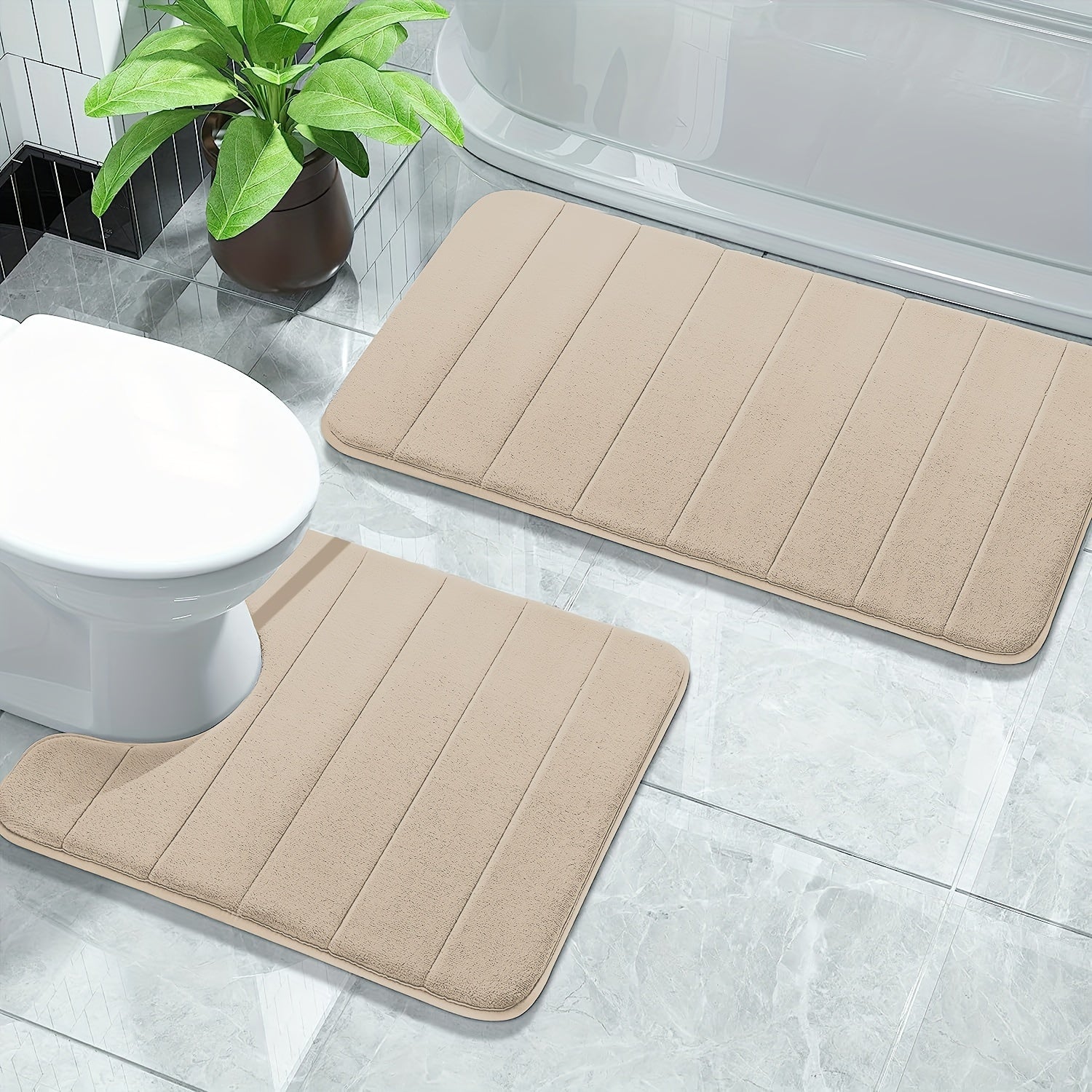 2pc Memory Foam Bathmat Set Anti Skid U Shaped Rugs