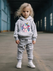 OERYUI Naughty Unicorn Print Hooded Pullover Pants Set For Sports
