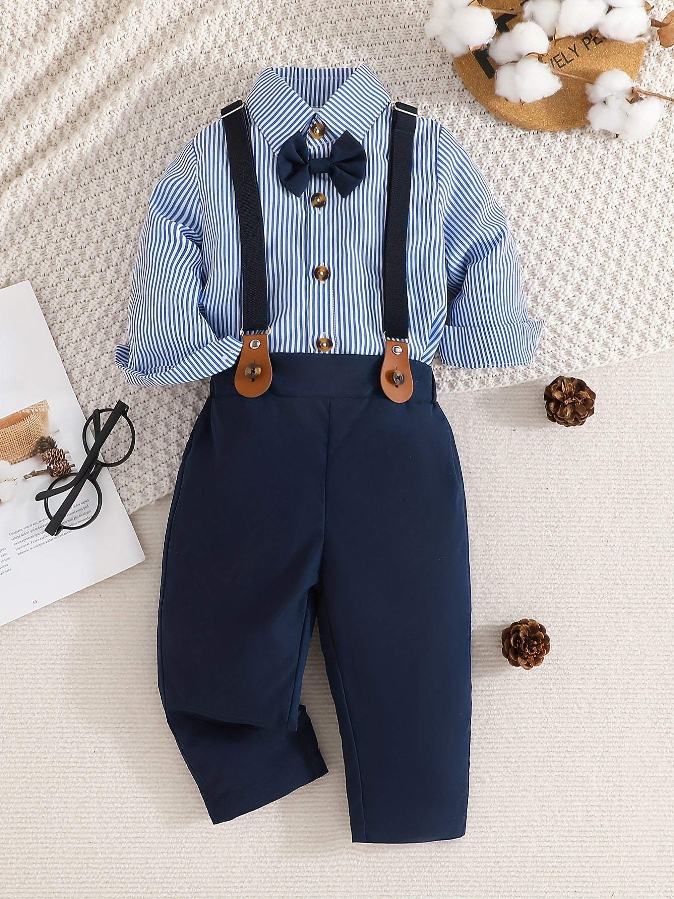 2pcs Baby Boys Gentleman Suit Plaid Overall Party Outfits