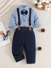 2pcs Baby Boys Gentleman Suit Plaid Overall Party Outfits