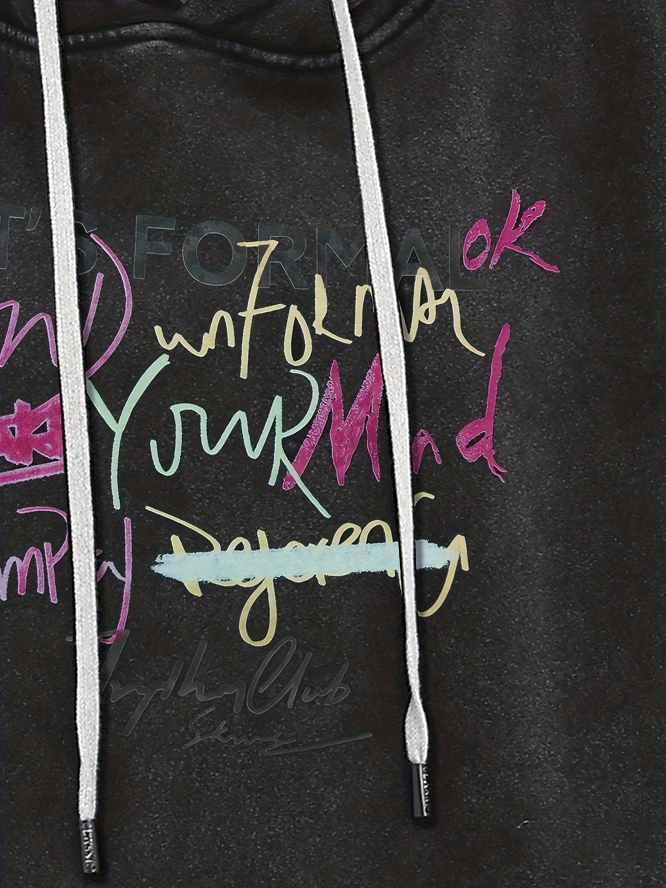 Y2K Denim Hoodie with Graffiti Print and Fleece Liner