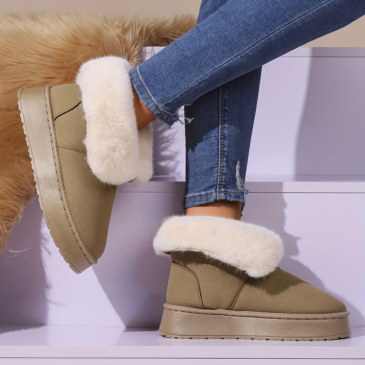 Thermal Snow Boots Fur Lined Flip Calf Boots
