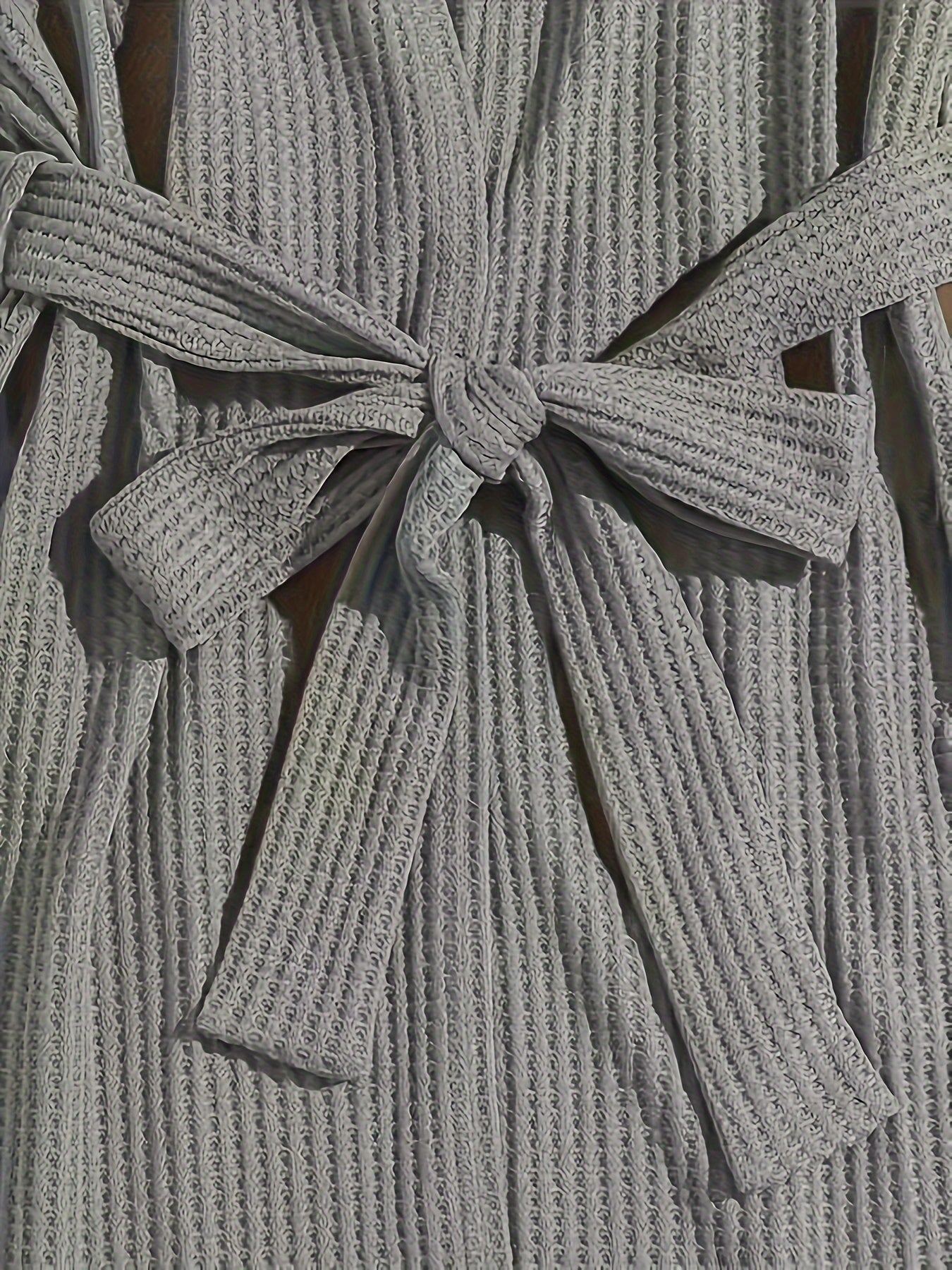 Solid Waffle Lounge Set Long Sleeve Robe & Crew Neck Cami Top & Shorts