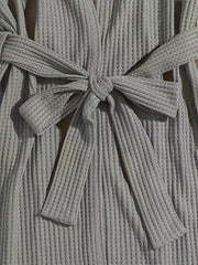 Solid Waffle Lounge Set Long Sleeve Robe & Crew Neck Cami Top & Shorts