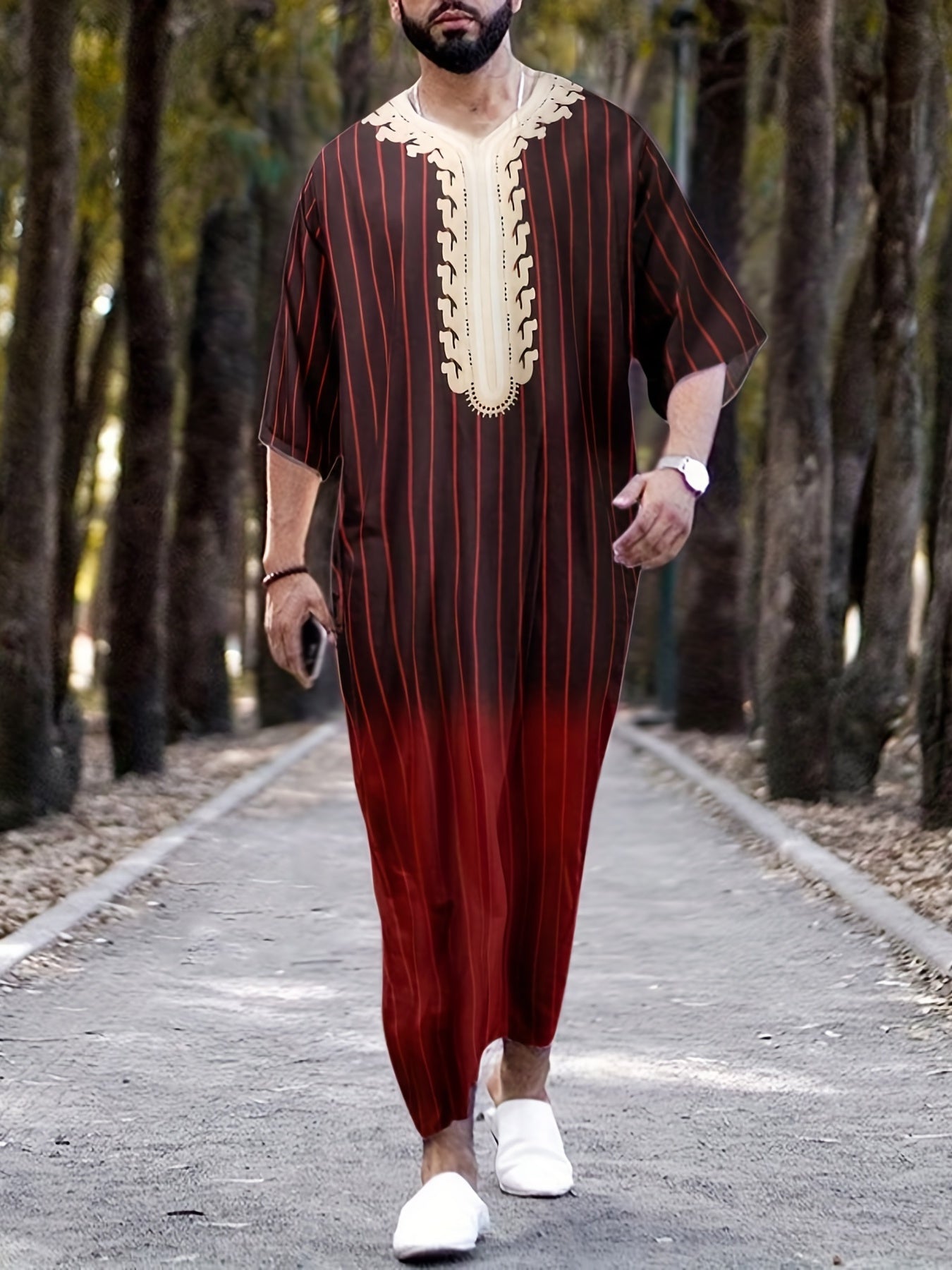 Islamic Arabic Kaftan Men Long Sleeve Muslim Clothes Vintage Casual
