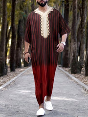 Islamic Arabic Kaftan Men Long Sleeve Muslim Clothes Vintage Casual