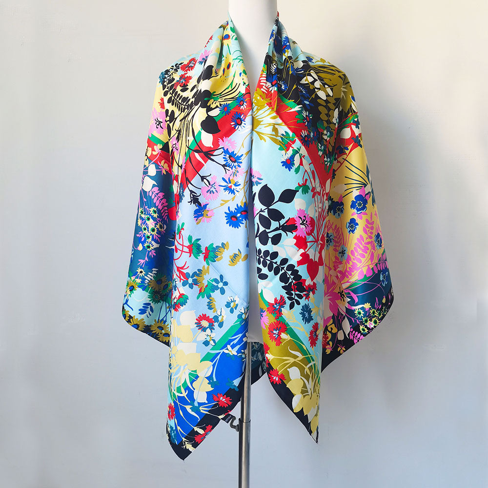 Boho Print Large Scarf 129 54cm Satin Square Scarf Sunscreen Windproof Scarf