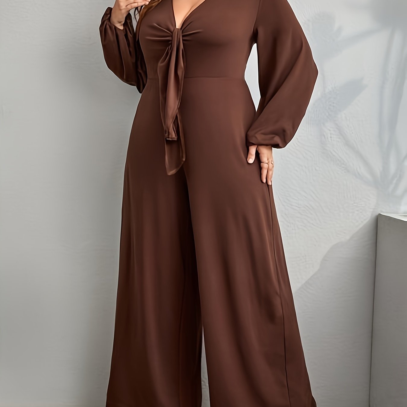 Solid Long Sleeve Wide Leg Jumpsuit