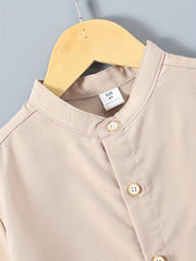 2pcs Boys Soild Casual Long Sleeve Shirt&Pants Sets