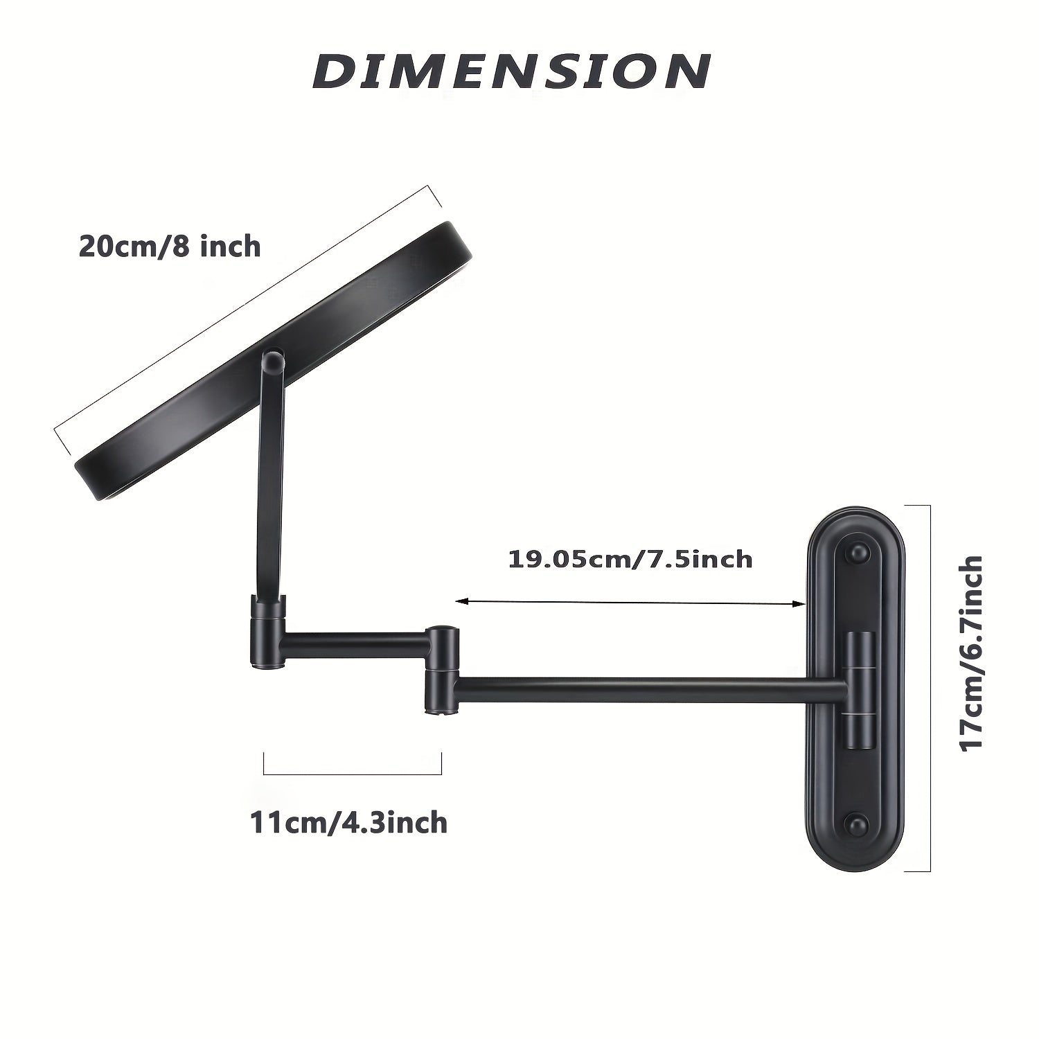 Wall Mounted Makeup Mirror 8 Inch Metal Magnifying 1X 10X Shaving Mirror