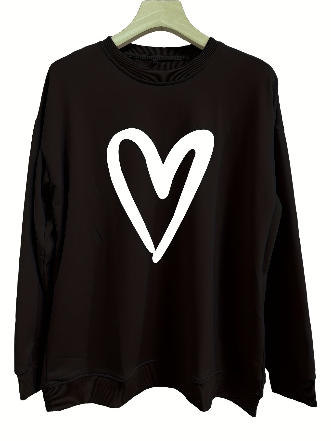 Heart Print Crew Neck Sweatshirt for Women
