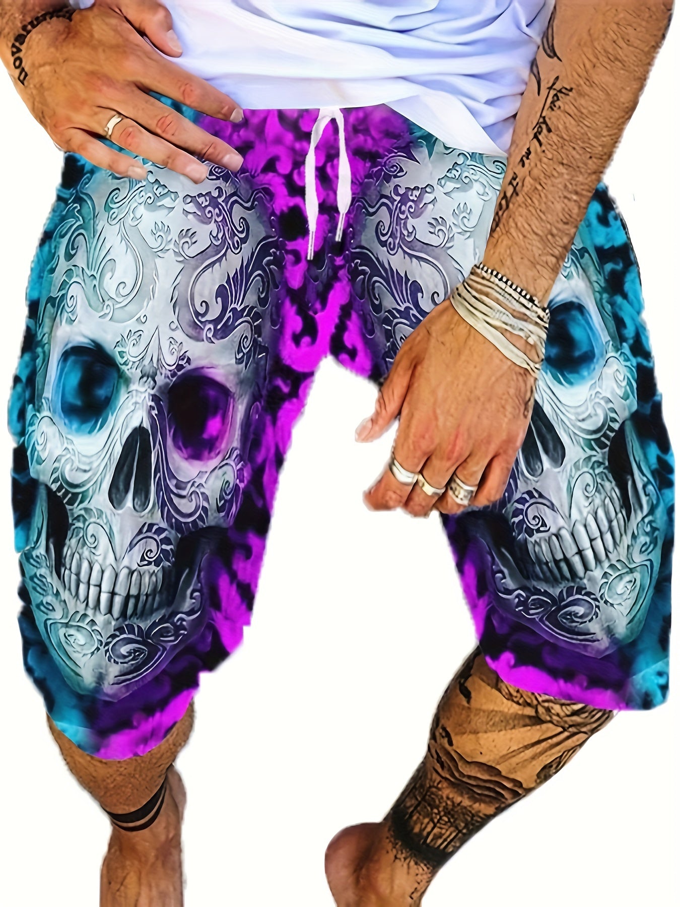 Men's 3D Skull Graphic Cotton Shorts Comfy Stretchy Short Pants