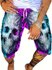 Men's 3D Skull Graphic Cotton Shorts Comfy Stretchy Short Pants