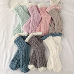 Colorblock Fuzzy Socks Comfy Warm Mid Tube Women's Stockings