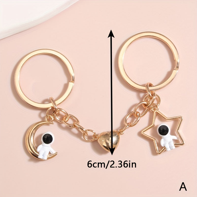 Metal Spaceman Heart Magnetic Key Ring Keychain Bag Purse Ornament Pendant