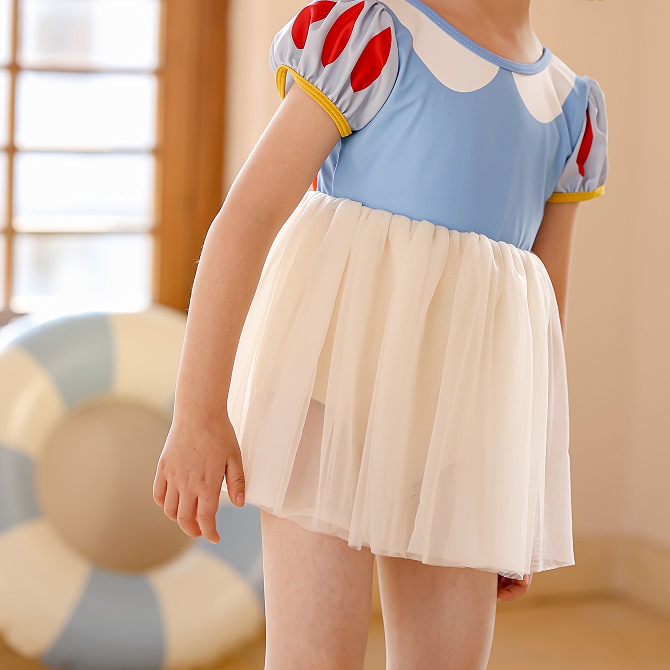Girls Puff Sleeve Swimwear Suit with Bow for Beach