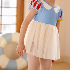 Girls Puff Sleeve Swimwear Suit with Bow for Beach