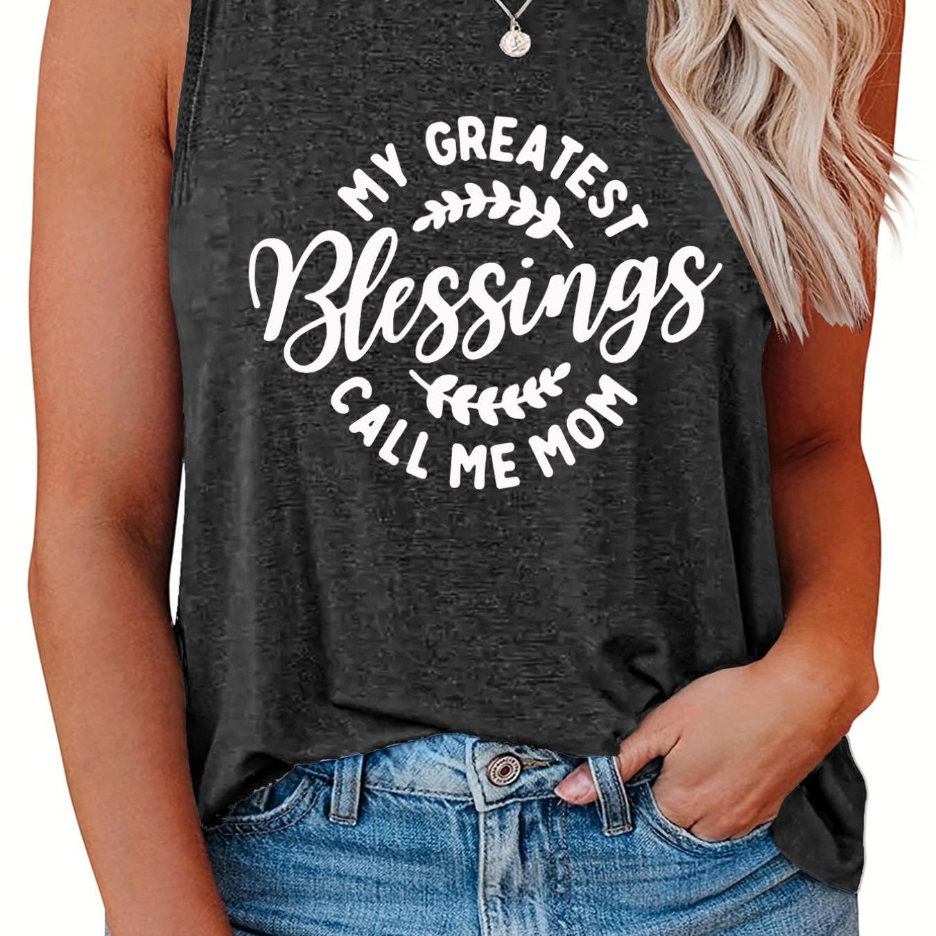 Casual Tank Top Women's Plus Slogan Print Round Neck Tank