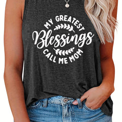 Casual Tank Top Women's Plus Slogan Print Round Neck Tank