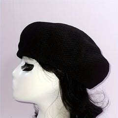 Casual Crochet Beret Solid Mesh Breathable Beanie Octagonal Hat Vintage