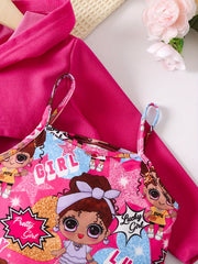 Y2K Style Crop Hoodie & Sundress Set Anime Girl Pattern Outfits