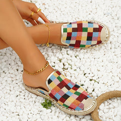 Women's Colorful Plaid Flat Shoes Slip On Lightweight Espadrilles