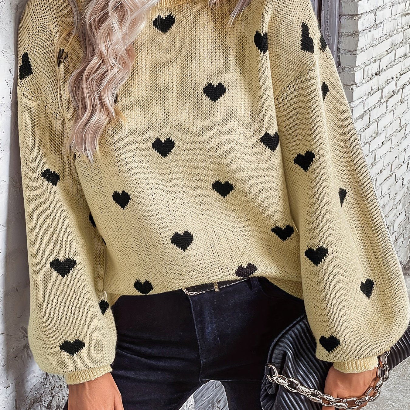 Heart Print Round Neck Sweater