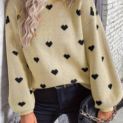 Heart Print Round Neck Sweater