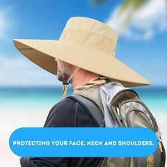UPF50 Wide Brim Men's Sun Hat Waterproof Bucket Hat