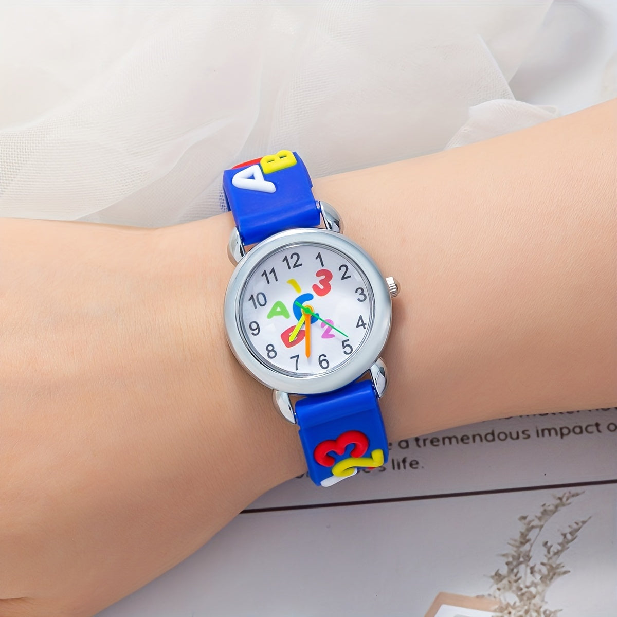 Teen Letter Number Print Round Dial Quartz Watch For Gift Daily Life