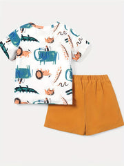 Boys Cartoon Lion Elephant Snake Crocodile Casual Outfit Set