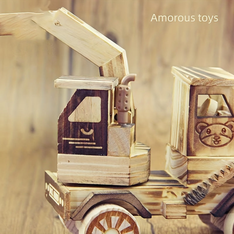Wooden Small Digging Machine Model Ornament Toy